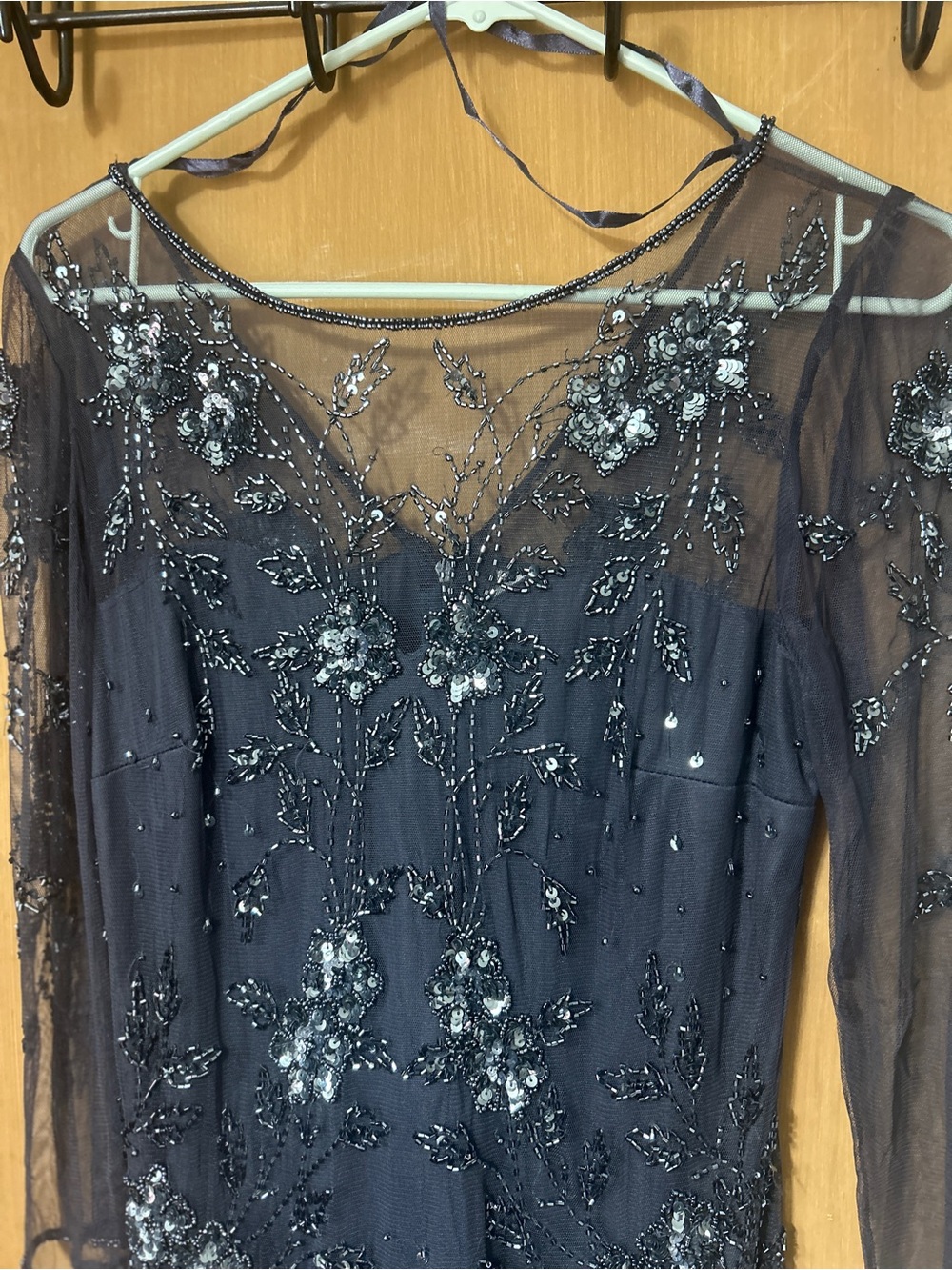 Charcoal Beaded Lace Sheath Dress - Evening Elegance - Picture 10 of 13